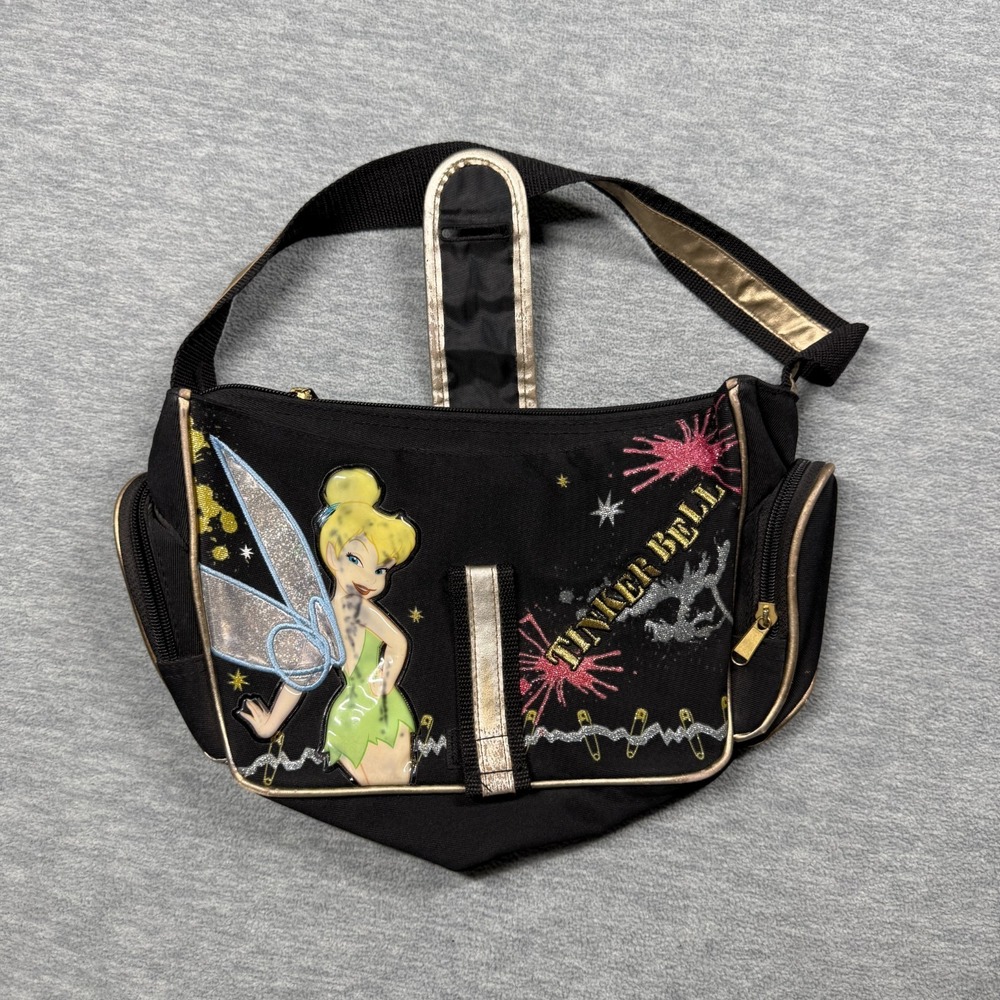 Disney Messenger Bag Womens Black Tinker Bell Sparkle Graphic Shoulder Purse‎